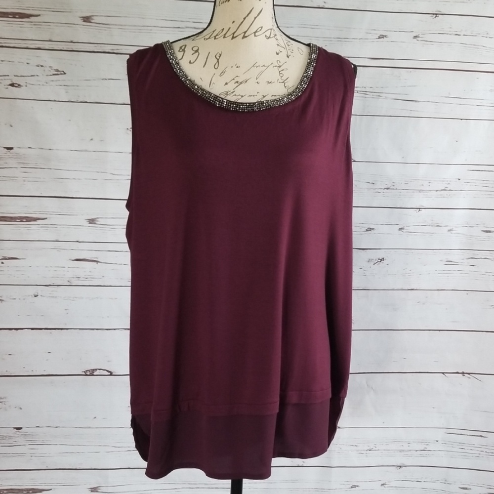 NWT Apt. 9 burgundy embellished tiered hi low tank - Picture 1 of 7